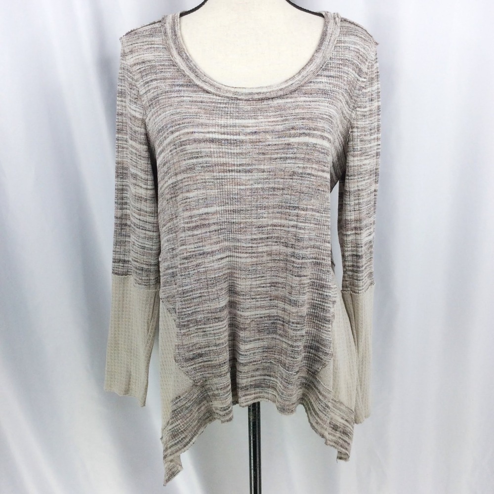 Knox Rose Asymmetrical Hem Top Women's Size Large Raw Edge Waffle Knit Ribbed